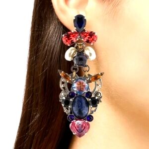 Erickson Beamon Vintage Crystal & Faux Pearl Drop Earrings Signed Pierced